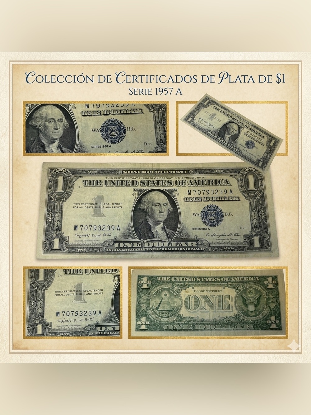 1957 A Series Vintage U.S. One Dollar Silver Certificate Collage Print - Green